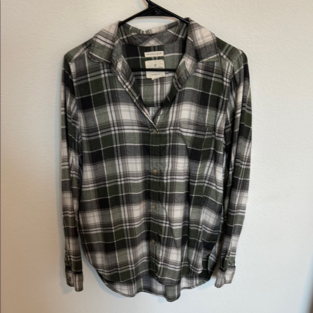 Plaid Green and White Flannel